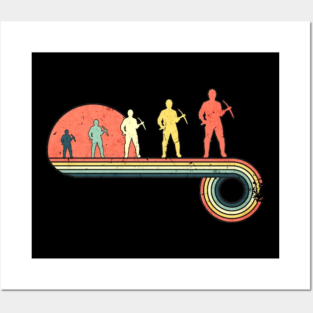 Miner With Pickaxe Vintage Sunset Rainbow Color Wall Art by bridgewalker